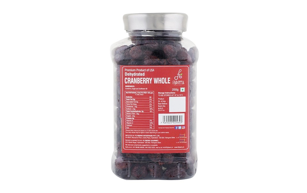 Flyberry Gourmet Dehydrated Cranberry Whole    Plastic Jar  250 grams